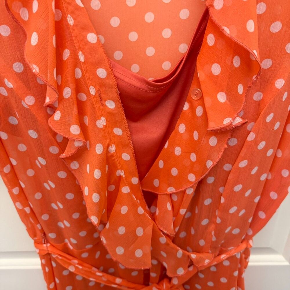 JBS‎ Women Orange Polka Dot Ruffle Tie Waist Midi Dress 16W - Picture 4 of 7